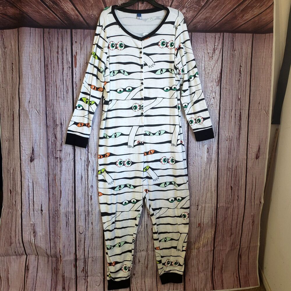 XXL Old Navy Pajamas Bib Overalls Halloween Mummy Buttons Cotton Sleepwear